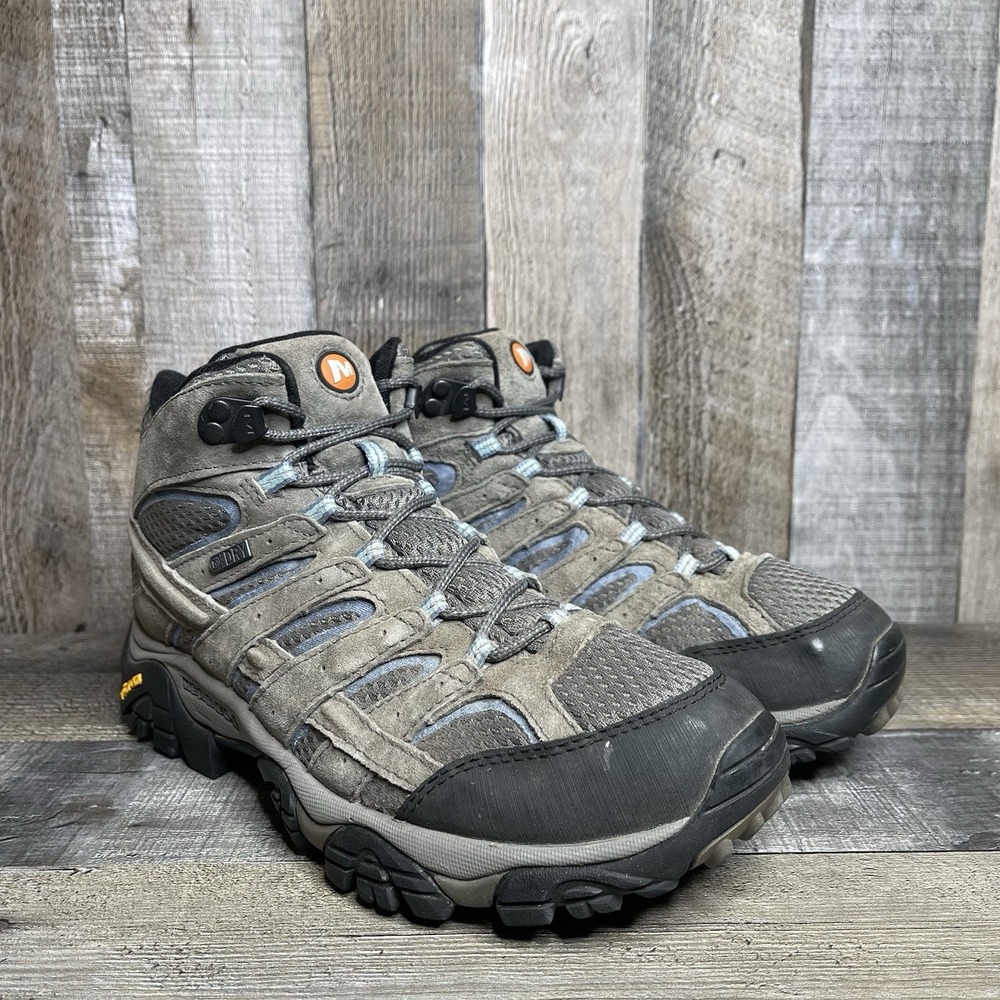 Womens Merrell Moab 2 Mid Taupe Brown Leather Athletic Hiking Trail Boots Size 9